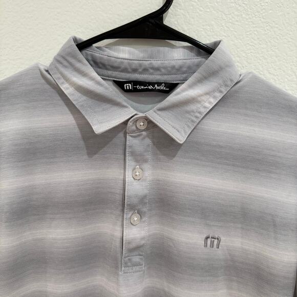 Travis Mathew Beach Camping Stripe Piqué Polo Grey White Short Sleeve Medium - Picture 7 of 14